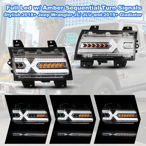 Roxx Full LED DRL Sequential Tert Termbly Association لعام 2018-2024 Jeep Wrangler JL و 2020-2024 Jeep Gladiator JT [ليس للرياضة/الرياضة S] in Kuwait