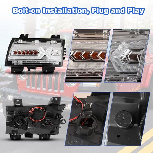 Roxx Full LED DRL Sequential Tert Termbly Association لعام 2018-2024 Jeep Wrangler JL و 2020-2024 Jeep Gladiator JT [ليس للرياضة/الرياضة S] in Kuwait