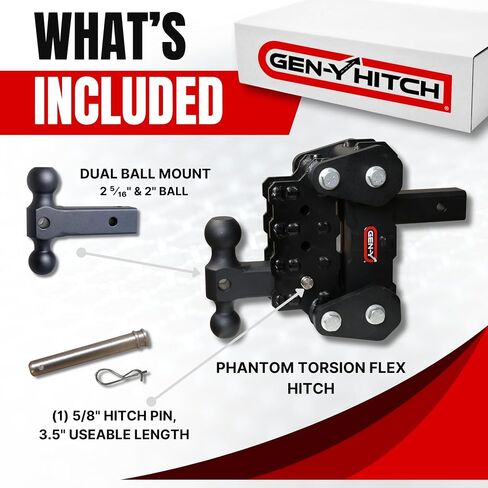 Gen -Y Hitch - Hitch Fantom -tort -flex مع تركيب كرة مزدوج لـ 2 "مستقبل - 4.25" انخفاض - قدرة السحب 10K رطل - 1K رطل لسان الوزن - أسود in Saudi Arabia