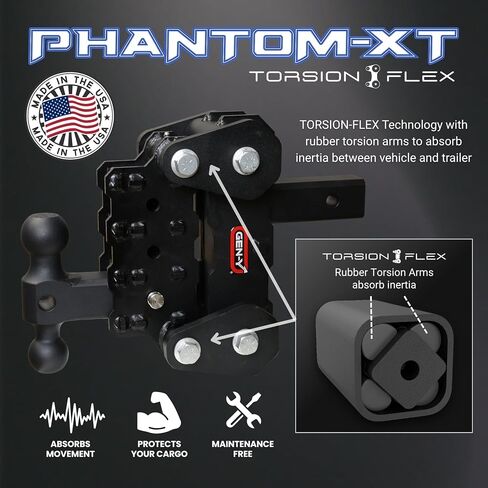 Gen -Y Hitch - Hitch Fantom -tort -flex مع تركيب كرة مزدوج لـ 2 "مستقبل - 4.25" انخفاض - قدرة السحب 10K رطل - 1K رطل لسان الوزن - أسود in Saudi Arabia