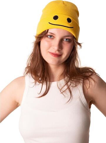 ComfyCamper Yellow Smiley Face Costume Beanie Hat Adult Womens Mens Noob Cosplay Accessories Halloween Noob in Saudi Arabia