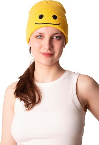 ComfyCamper Yellow Smiley Face Costume Beanie Hat Adult Womens Mens Noob Cosplay Accessories Halloween Noob in Saudi Arabia