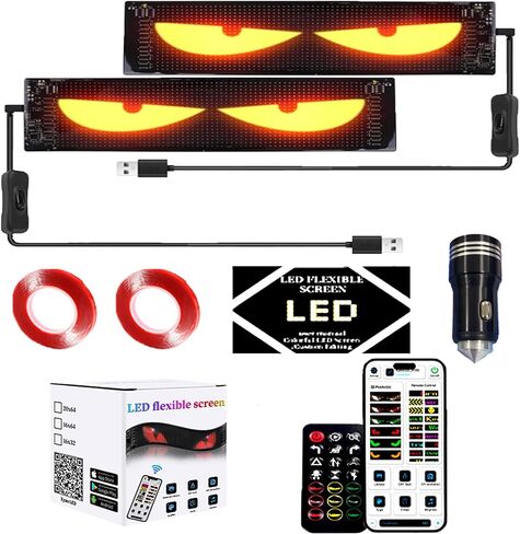 2 Pack 23.6"x4.72" LED Devil Eyes Light Sign for Cars, Truck Windshield LED Eyes, Programmable via App/Remote Control, USB-Powered Flexible Panel, Custom Dynamic Patterns for SUVs, Medium Trucks in Saudi Arabia