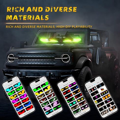 2 Pack 23.6"x4.72" LED Devil Eyes Light Sign for Cars, Truck Windshield LED Eyes, Programmable via App/Remote Control, USB-Powered Flexible Panel, Custom Dynamic Patterns for SUVs, Medium Trucks in Saudi Arabia