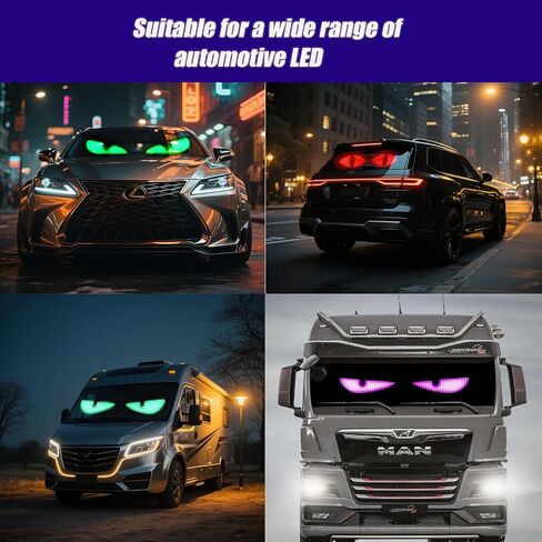 2 Pack 23.6"x4.72" LED Devil Eyes Light Sign for Cars, Truck Windshield LED Eyes, Programmable via App/Remote Control, USB-Powered Flexible Panel, Custom Dynamic Patterns for SUVs, Medium Trucks in Saudi Arabia