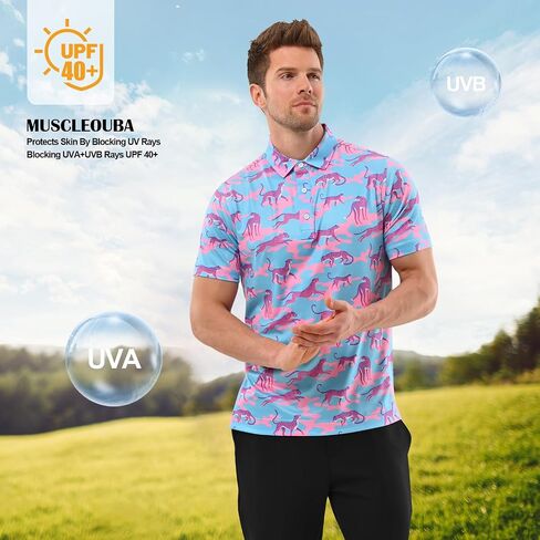 Mens Polo Shirt Performance Moisture Wicking Men's Golf Shirts Casual Lightweight Golf Shirt Dry Fit Fashion Print Short Sleeve Fun Polo Shirts for Men in Saudi Arabia