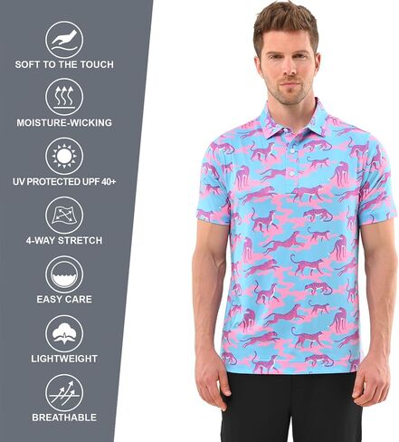 Mens Polo Shirt Performance Moisture Wicking Men's Golf Shirts Casual Lightweight Golf Shirt Dry Fit Fashion Print Short Sleeve Fun Polo Shirts for Men in Saudi Arabia
