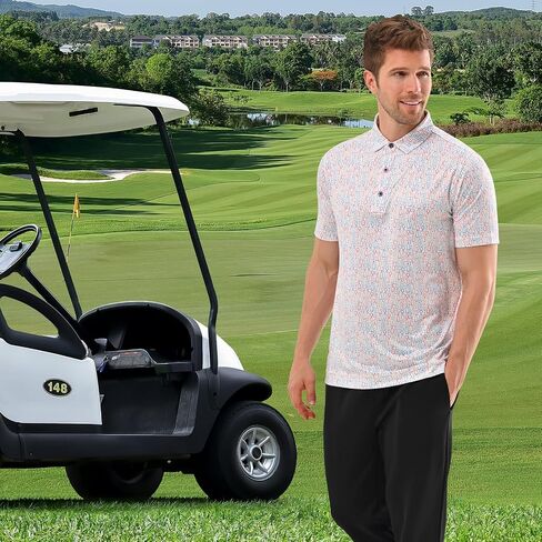 Mens Polo Shirt Performance Moisture Wicking Men's Golf Shirts Casual Lightweight Golf Shirt Dry Fit Fashion Print Short Sleeve Fun Polo Shirts for Men in Saudi Arabia
