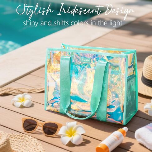 حقيبة شاطئية للنساء صافح قزحية القزحية سحاب سباحة حقيبة شاطئ مع حقيبة مكياج وحقيبة ماء. in Kuwait