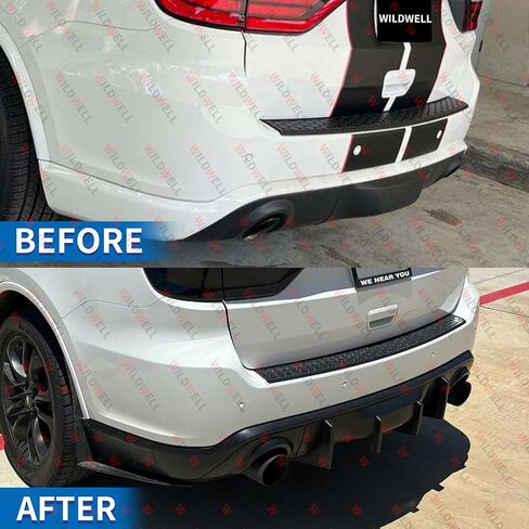 Wildwell الخلفية الوفير الناشر لعام 2011-2025 دودج Durango R/T SRT GT SXT ، Durango Diffuser Valance Fluitr Dual Tips Shark Fin Style Black in Kuwait