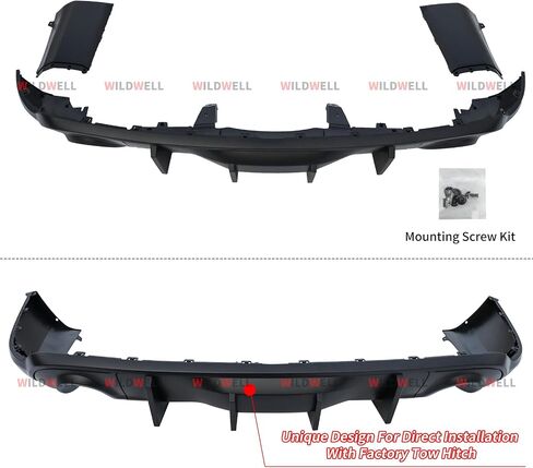 Wildwell الخلفية الوفير الناشر لعام 2011-2025 دودج Durango R/T SRT GT SXT ، Durango Diffuser Valance Fluitr Dual Tips Shark Fin Style Black in Kuwait