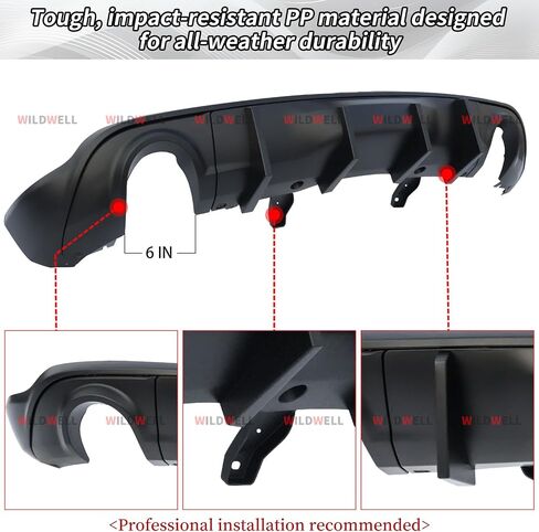 Wildwell الخلفية الوفير الناشر لعام 2011-2025 دودج Durango R/T SRT GT SXT ، Durango Diffuser Valance Fluitr Dual Tips Shark Fin Style Black in Kuwait