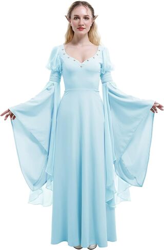 Women Renaissance Dress Bell Sleeves Medieval Dress Fairy Dress Fantasy Retro Medieval Costume White in Kuwait