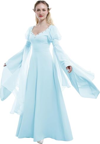 Women Renaissance Dress Bell Sleeves Medieval Dress Fairy Dress Fantasy Retro Medieval Costume White in Kuwait