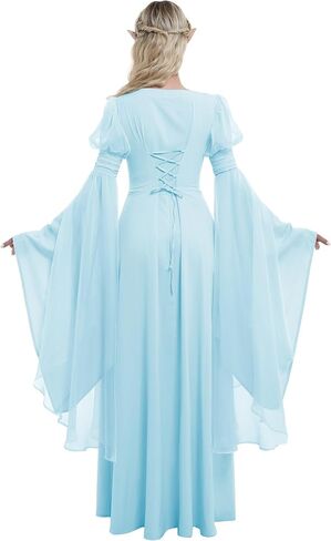 Women Renaissance Dress Bell Sleeves Medieval Dress Fairy Dress Fantasy Retro Medieval Costume White in Kuwait