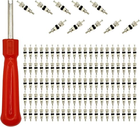 100Pcs Schrader Tire Valve Core and 1Pc Valve Core Removal Tool,Replacement for General Vehicles of Cars,Motorcycles,Bicycles and Trucks,Two Colors Seal Rubber Ring Available (Black) in Saudi Arabia