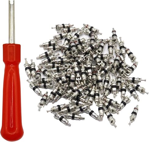 100Pcs Schrader Tire Valve Core and 1Pc Valve Core Removal Tool,Replacement for General Vehicles of Cars,Motorcycles,Bicycles and Trucks,Two Colors Seal Rubber Ring Available (Black) in Saudi Arabia