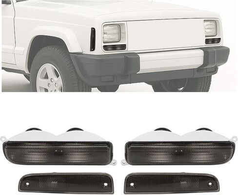 HECASA Signal & Corner Lights Compatible with 1997-2001 Jeep Cherokee XJ Front Bumper Light Left & Right Smoke Lens Chrome Housing Replacement for CH2550118 CH2551118 55055147 55055146 in Saudi Arabia