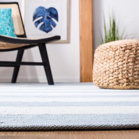 Safavieh Montauk Collection Runner Rug - 2'3 "× 6 '، Sky Blue & Ivory ، القطن المصنوع يدويًا ، ملمس منسوج ، نمط شريط مزرعة ، مثالي للدخول ، الحمام ، المطبخ (MTK712K) in Saudi Arabia