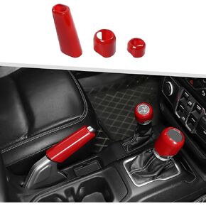 Jimen Fit for Jeep Wrangler JL JLU Gladiator JT 2018-2025, 4WD and Gear Shifter Knob Trim & Emergency Brake Handle Cover (Red) in Kuwait