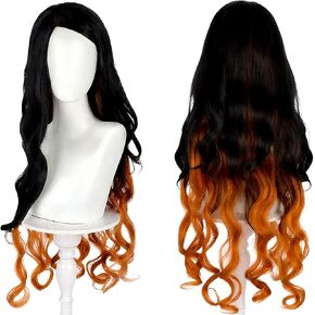 Cute Halloween Long Black Anime Cosplay Wig, 2 Hair Caps + Wig, Long Black Straight Synthetic Hair with Bangs for Christmas Parties and Cosplay Events for Women and Teen Girls in Saudi Arabia