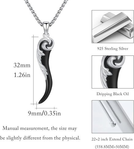 Italian Cornicello Necklace Sterling Silver Mens Gold Italian Horn Charm Pendant Necklace for Men Lucky Pendant Italian Jewelry Gift for Men Women in Kuwait