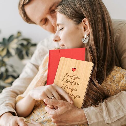 Wood Anniversary Card, Romantic Birthday Card for Husband Wife, I Love You This Much Anniversary Cards for Boyfriend Girlfriend Her Him, Best Wedding Anniversary Card Gifts in Saudi Arabia