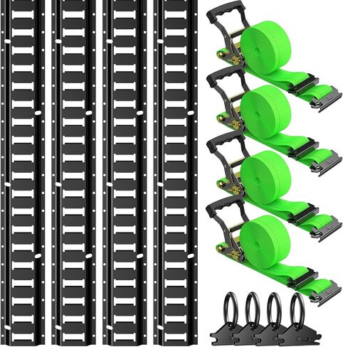 Trekassy 8ft E Track Rail Kit with 4 Ratchet Straps & 4 O-Rings, Heavy-Duty Black E-Track for Trailers, Vans, Trucks, Garages in Saudi Arabia