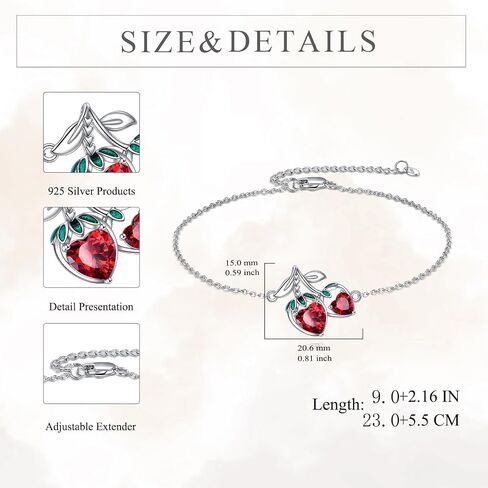 Cherry Bracelet Sterling Silver Cherry Link Bracelet Cute Fruit Jewelry Gifts for Women in Saudi Arabia