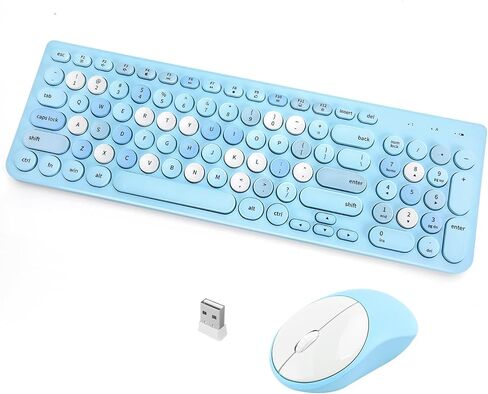 Wireless Keyboard and Mouse Combo, Retro Typewriter Wireless Keyboard with Round Keycaps, 2.4GHz Full-Size USB Cute Wireless Keyboard Mouse for Computer, Desktop, Laptop (A Milk Tea Colorful) in Kuwait