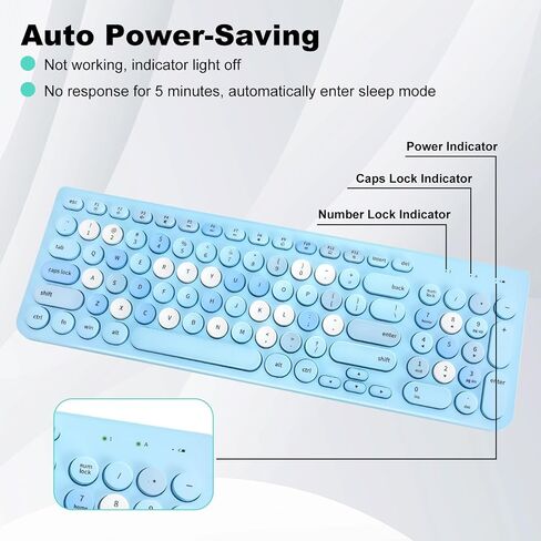 Wireless Keyboard and Mouse Combo, Retro Typewriter Wireless Keyboard with Round Keycaps, 2.4GHz Full-Size USB Cute Wireless Keyboard Mouse for Computer, Desktop, Laptop (A Milk Tea Colorful) in Kuwait