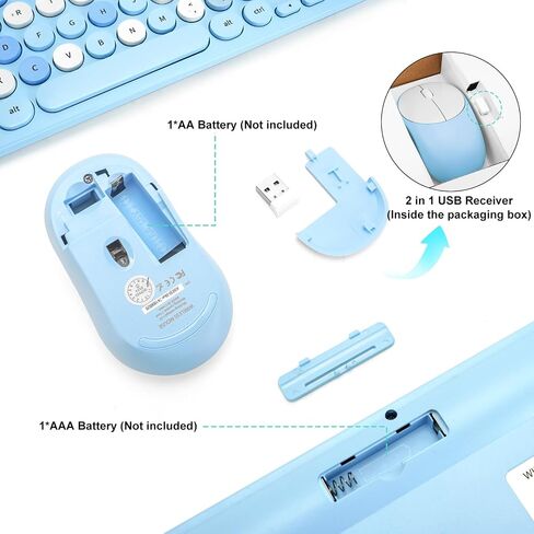 Wireless Keyboard and Mouse Combo, Retro Typewriter Wireless Keyboard with Round Keycaps, 2.4GHz Full-Size USB Cute Wireless Keyboard Mouse for Computer, Desktop, Laptop (A Milk Tea Colorful) in Kuwait