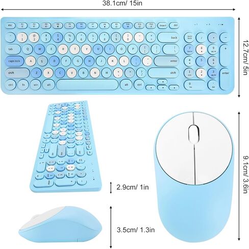 Wireless Keyboard and Mouse Combo, Retro Typewriter Wireless Keyboard with Round Keycaps, 2.4GHz Full-Size USB Cute Wireless Keyboard Mouse for Computer, Desktop, Laptop (A Milk Tea Colorful) in Kuwait