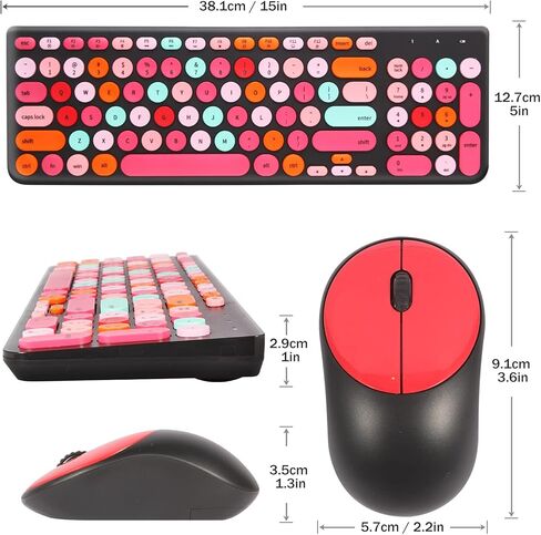 مجموعة لوحة مفاتيح وماوس لاسلكية، لوحة مفاتيح لاسلكية على شكل آلة كاتبة قديمة مع أغطية مفاتيح مستديرة، ماوس لوحة مفاتيح USB لطيف بحجم كامل 2.4 جيجا هرتز للكمبيوتر وسطح المكتب والكمبيوتر المحمول (شاي حليب ملون) in Kuwait