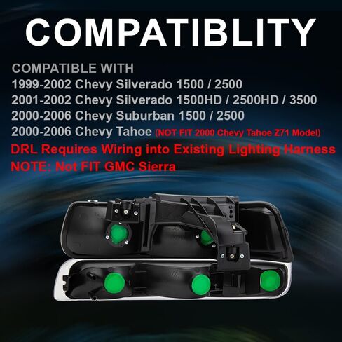 PIT66 LED DRL ANDERMBLY ASSEMBLY متوافقة مع Chevy Silverado 1999 2000 2001/ Suburban Tahoe 2000-2006 Front Headamp ، Smoky Lens Black Housing Amber Reflector in Kuwait