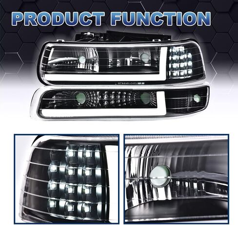 PIT66 LED DRL ANDERMBLY ASSEMBLY متوافقة مع Chevy Silverado 1999 2000 2001/ Suburban Tahoe 2000-2006 Front Headamp ، Smoky Lens Black Housing Amber Reflector in Kuwait