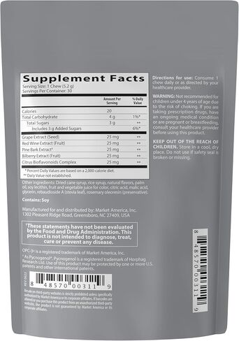 Isotonix مضغ - ملحق مضادات الأكسدة - Pycnogenol ، مستخلصات بذور العنب ، بليبيري ، مستخلصات النبيذ الأحمر واللحاء - لدعم القلب والدورة - 30 حصص in Saudi Arabia