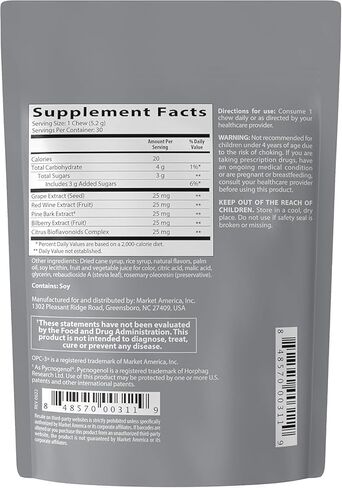 Isotonix مضغ - ملحق مضادات الأكسدة - Pycnogenol ، مستخلصات بذور العنب ، بليبيري ، مستخلصات النبيذ الأحمر واللحاء - لدعم القلب والدورة - 30 حصص in Saudi Arabia