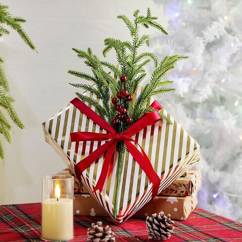 فروع الصنوبر نورفولك التوت الأحمر ينبع 17 "الخضرة الاصطناعية عيد الميلاد يختار إبر الصنوبر وهمية مع التوت هولي لشجرة عيد الميلاد حشو زينة مهرجان عطلة زهرية DIY جارلاند الحرفية (8، الثلج) in Kuwait