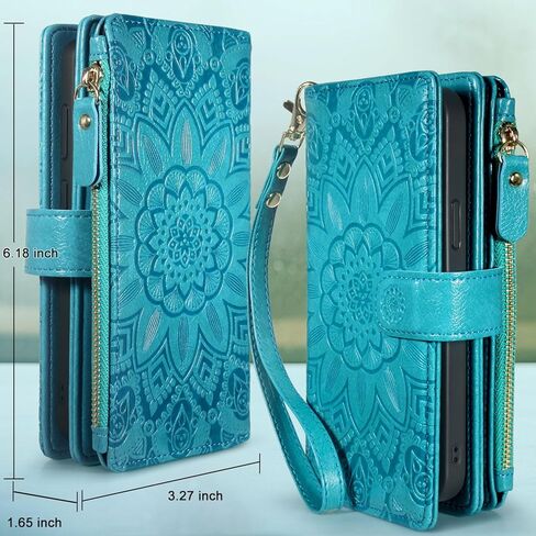 Harryshell Detachable Wallet Leather Case Compatible with Google Pixel 9/9 Pro 2024 Magnetic Phone Case Zipper with Cash Coin Pocket Multi Card Slots Holder Wrist Strap Lanyard (Flower Black) in Kuwait