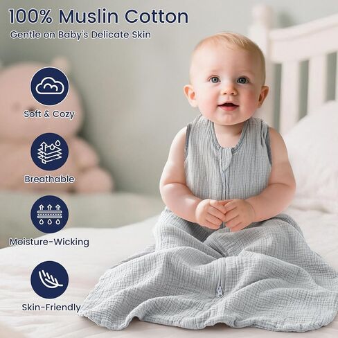 PHF Soft Muslin Cotton Baby Sleep Sack 18-24 Months, 2 Pack 100% Cotton Sleeping Sack for Summer, 0.5 TOG Baby Wearable Blankets with 2-Way Zipper, Sleep Sacks for Boys Girls Newborn, Woodland in Saudi Arabia