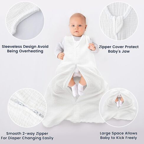 PHF Soft Muslin Cotton Baby Sleep Sack 18-24 Months, 2 Pack 100% Cotton Sleeping Sack for Summer, 0.5 TOG Baby Wearable Blankets with 2-Way Zipper, Sleep Sacks for Boys Girls Newborn, Woodland in Saudi Arabia