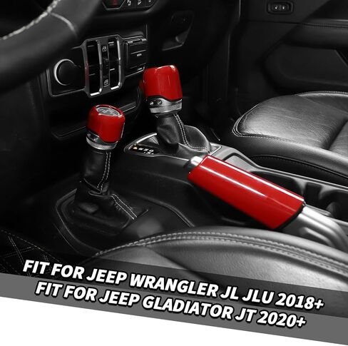 Jimen Fit for Jeep Wrangler JL JLU Gladiator JT 2018-2025, 4WD and Gear Shifter Knob Trim & Emergency Brake Handle Cover (Red) in Saudi Arabia