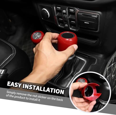 Jimen Fit for Jeep Wrangler JL JLU Gladiator JT 2018-2025, 4WD and Gear Shifter Knob Trim & Emergency Brake Handle Cover (Red) in Kuwait