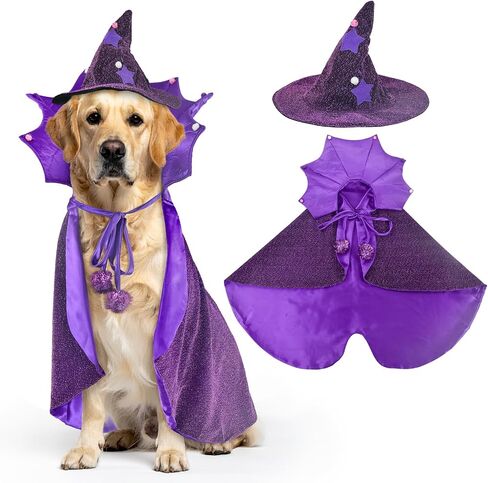 Vehomy Halloween Dog Costume Dog Witch Cape Dog Halloween Witch Hat Pet Cat Wizard Cloak Vampire Devil Costume Dog Halloween Cloak Clothes Outfit Apparel for Small Medium Dogs 2Pcs in Kuwait