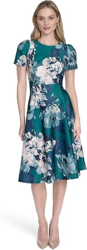 Calvin Klein Women's Short Sleeve Floral Print Scuba Crepe A-line Dress in Saudi Arabia