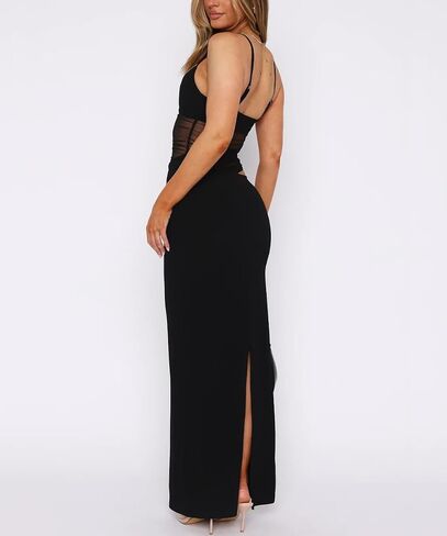 Women's Sexy V Neck Spaghetti Strap Bodycon Maxi Dress Backless Mesh Cut Out Cocktail Long Formal Dresses in Kuwait