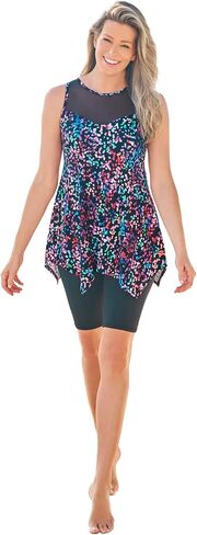 Swim 365 Women's Plus Size Mesh-Inset Longer Length Tankini Top in Kuwait