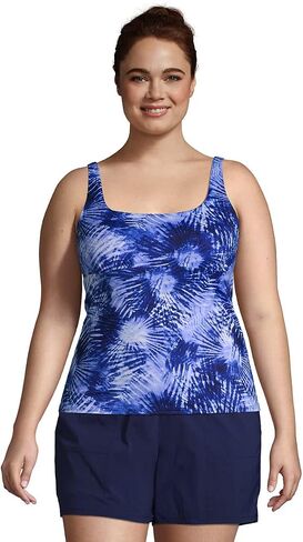 Lands' End Womens Chlorine Resistant Square Neck Tankini Top Deep Sea Navy Tie Dye Palm Plus 18w in Saudi Arabia