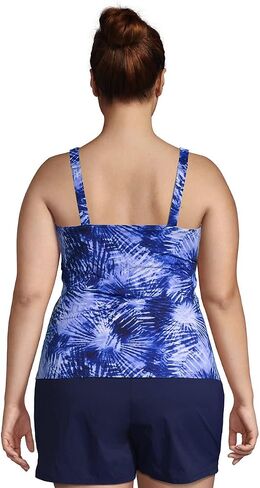 Lands' End Womens Chlorine Resistant Square Neck Tankini Top Deep Sea Navy Tie Dye Palm Plus 18w in Saudi Arabia